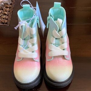Cat & Jack Kids Rainbow Ombre Lace-Up Boots - Mint, Pink & Cream